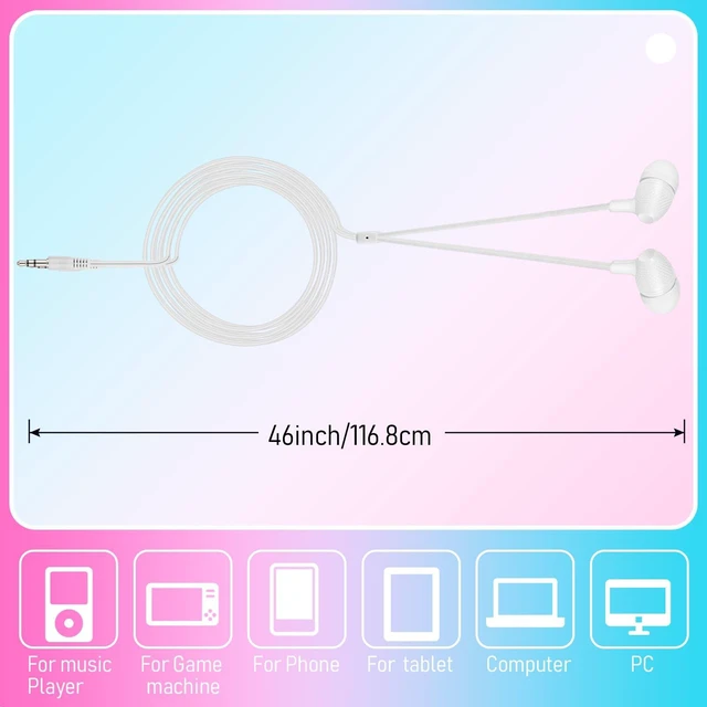 Alt view image 6 of 7 - 200 Pack Earbuds Bulk Earphones 3.5 mm Classroom Headphones for Adult Assorted Colors Earbud Wired Earphone Without Mic for Adult Office Home Individually Bagged(White)