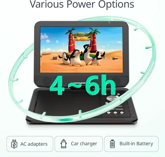 Alt view image 6 of 7 - 12.5" Portable DVD Player, 10.5" HD Screen for Kids and Car Trip, 6H Easy Setup for Kids & Elderly, All-Region Playback, Headphone Jack, AV-IN/AV-OUT, Not Support Blu-ray