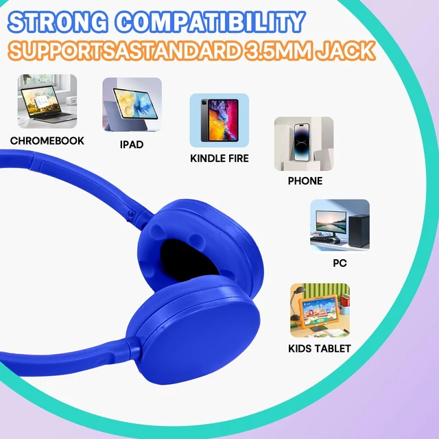 Alt view image 2 of 7 - Kids Headphones Bulk 50 Pack for Classroom School,Durable Wholesale Wired On Ear Headphones for Kids Student Boys Girls Teens and Adults,3.5mm Jack (Bule)