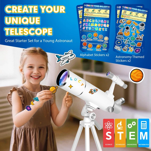 Alt view image 2 of 7 - 80mm Aperture 500mm Telescope for Kids 8-12 & Adults Beginners Astronomical Refractor Telescope Kit for Beginners with Decorate Stickers, AZ Tripod, Phone Adapter