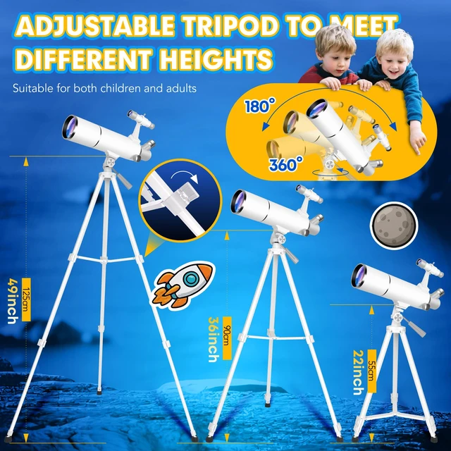 Alt view image 5 of 7 - 80mm Aperture 500mm Telescope for Kids 8-12 & Adults Beginners Astronomical Refractor Telescope Kit for Beginners with Decorate Stickers, AZ Tripod, Phone Adapter