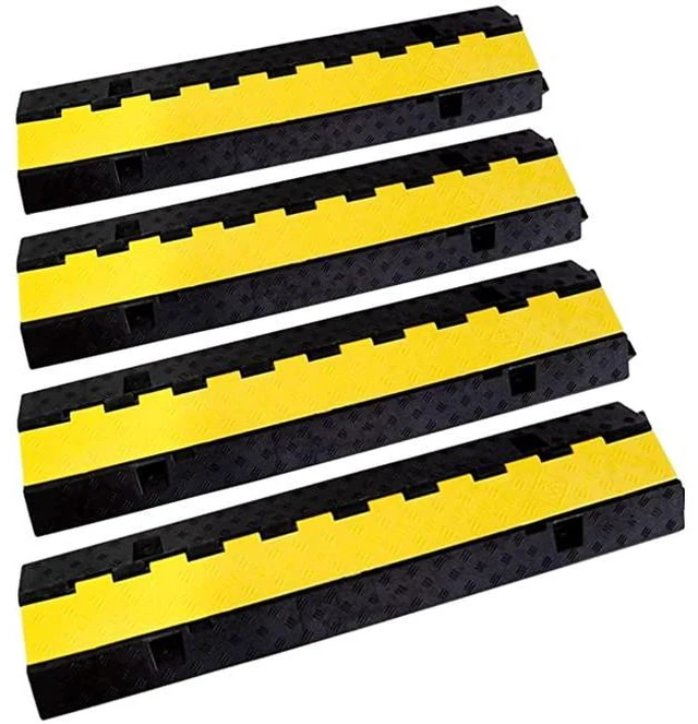Main image of Rubber Cable Ramp Cord Cover Cable Protector Ramps Wire Hose Protective 22000Lbs Load Capacity Traffic 2 Channel Speed Bump for Asphalt Concrete Gravel Driveway Indoor Outdoor, 4 Packs