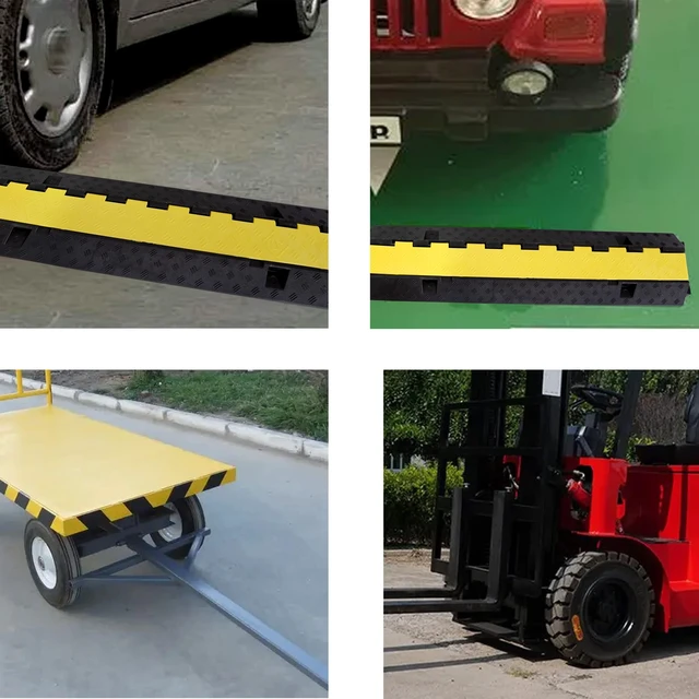 Alt view image 6 of 7 - Rubber Cable Ramp Cord Cover Cable Protector Ramps Wire Hose Protective 22000Lbs Load Capacity Traffic 2 Channel Speed Bump for Asphalt Concrete Gravel Driveway Indoor Outdoor, 4 Packs