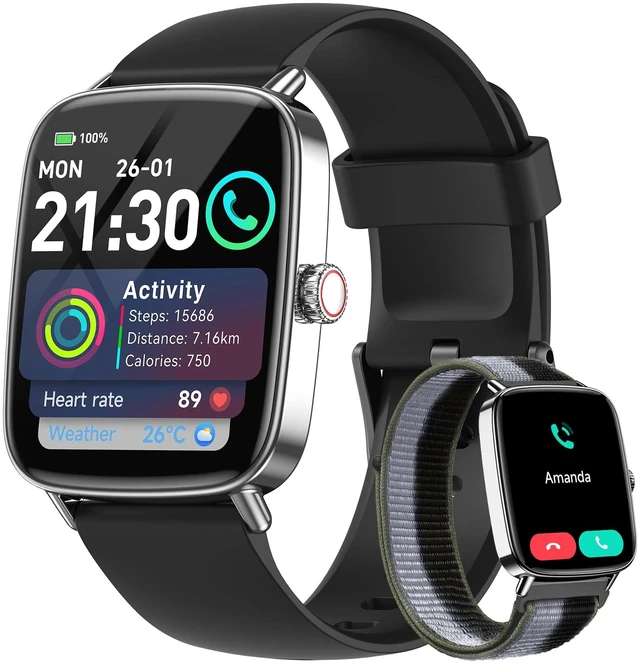 Main image of Smart Watches for Men/Women (2 Bands), 1.85" HD Smartwatch for Android iPhone Samsung, Bluetooth Calls, Heart Rate SpO2 Sleep Monitor, 120+ Sport Modes, IP68 Waterproof, 7-Day Battery