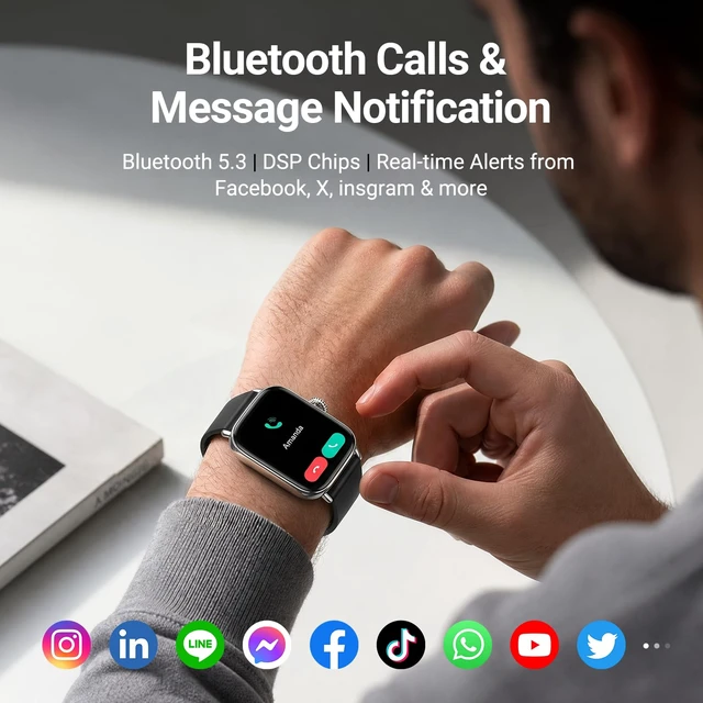 Alt view image 2 of 7 - Smart Watches for Men/Women (2 Bands), 1.85" HD Smartwatch for Android iPhone Samsung, Bluetooth Calls, Heart Rate SpO2 Sleep Monitor, 120+ Sport Modes, IP68 Waterproof, 7-Day Battery