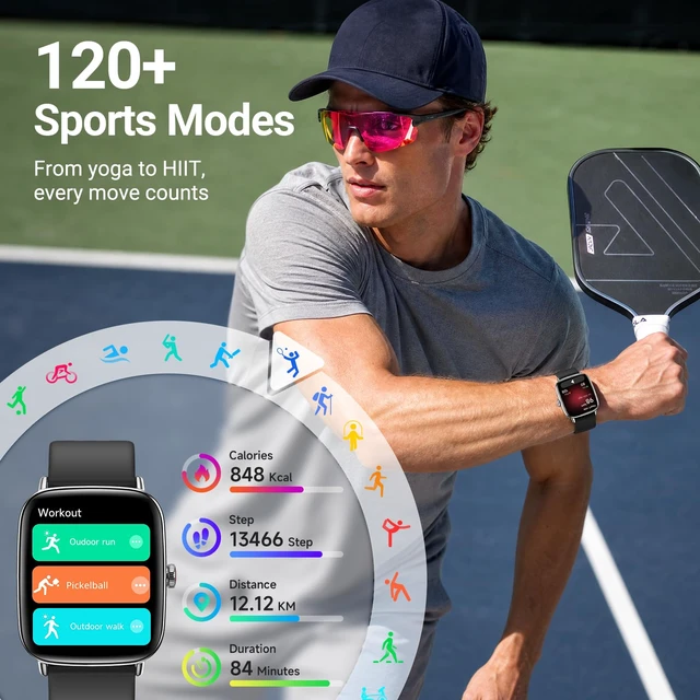 Alt view image 5 of 7 - Smart Watches for Men/Women (2 Bands), 1.85" HD Smartwatch for Android iPhone Samsung, Bluetooth Calls, Heart Rate SpO2 Sleep Monitor, 120+ Sport Modes, IP68 Waterproof, 7-Day Battery