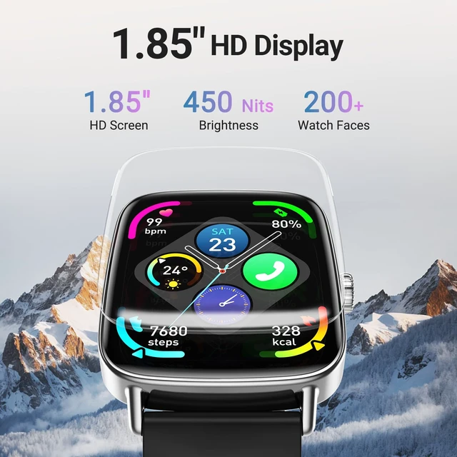Alt view image 7 of 7 - Smart Watches for Men/Women (2 Bands), 1.85" HD Smartwatch for Android iPhone Samsung, Bluetooth Calls, Heart Rate SpO2 Sleep Monitor, 120+ Sport Modes, IP68 Waterproof, 7-Day Battery