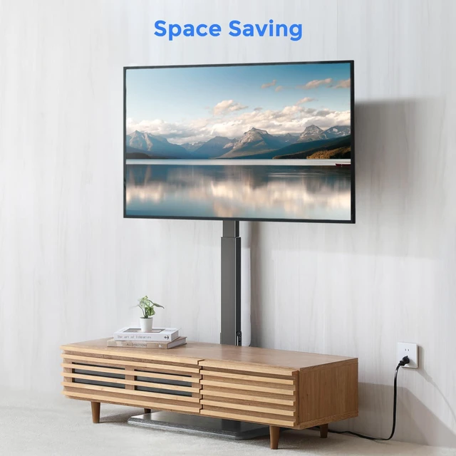 Alt view image 7 of 7 - Floor TV Stand with Power Outlet for 32-75 Inch TVs, 110 lbs Capacity ±30° Swivel Height Adjustable Stable Wood Base Cable Management Safety Lock Ideal for Living Room Bedroom Office