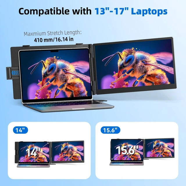 Alt view image 7 of 7 - Laptop Screen Extender 1.8lbs 14.1" - Ultra-Light & Ultra-Slim 1080P FHD IPS Dual Portable Monitor for 13"-17.3" Laptops Plug & Play Travel Extra Screen Compatible with Wins/Mac/Android/Chrome