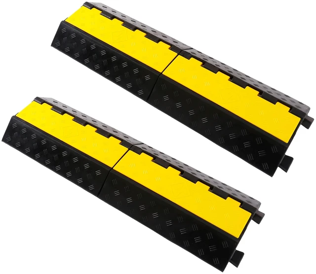 Main image of Rubber Cable Ramp Cord Cover Cable Protector Ramps Wire Hose Protective 1 Channel 22000Lbs Load Capacity Traffic Speed Bump for Asphalt Concrete Gravel Driveway, 2 Packs