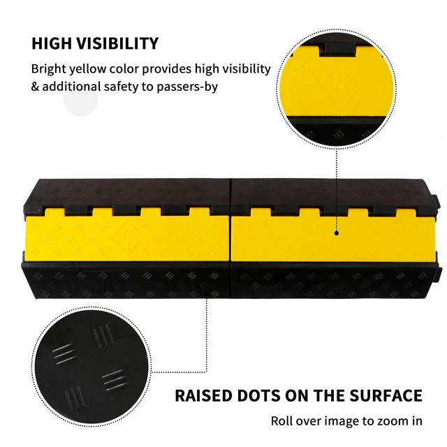 Alt view image 3 of 7 - Rubber Cable Ramp Cord Cover Cable Protector Ramps Wire Hose Protective 1 Channel 22000Lbs Load Capacity Traffic Speed Bump for Asphalt Concrete Gravel Driveway, 2 Packs