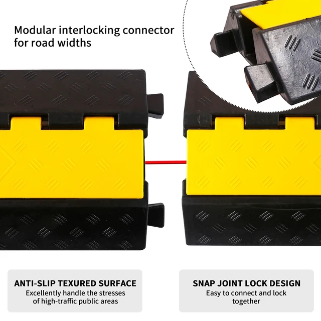 Alt view image 4 of 7 - Rubber Cable Ramp Cord Cover Cable Protector Ramps Wire Hose Protective 1 Channel 22000Lbs Load Capacity Traffic Speed Bump for Asphalt Concrete Gravel Driveway, 2 Packs