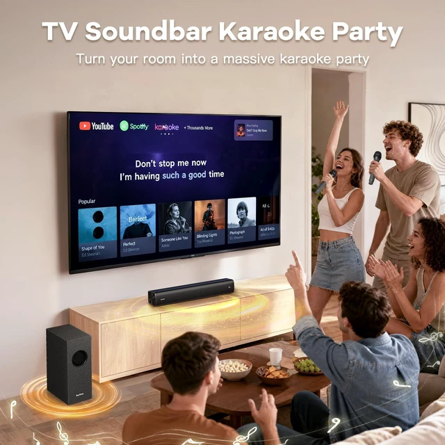 Alt view image 5 of 7 - Sound Bar for Smart TV,2.1CH Soundbar with Subwoofer,Karaoke Machine for TV Karaoke SoundBar with Microphones,BT 5.3 Surround Sound System for TV, Home Theater Soundbar Speakers with ARC/AUX for Party