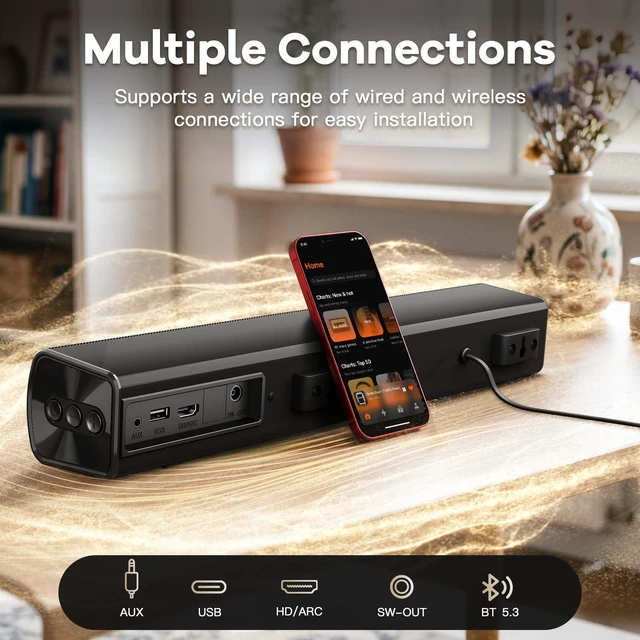 Alt view image 7 of 7 - Sound Bar for Smart TV,2.1CH Soundbar with Subwoofer,Karaoke Machine for TV Karaoke SoundBar with Microphones,BT 5.3 Surround Sound System for TV, Home Theater Soundbar Speakers with ARC/AUX for Party