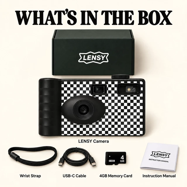 Alt view image 7 of 7 - Screen Free Digital Camera Four Built in Filters Rechargeable, 8mp, Lightweight, Focus-Free, Auto-Flash, Easy-to-Use, Reusable, Retro Film-Style Photos (Checker Pattern)