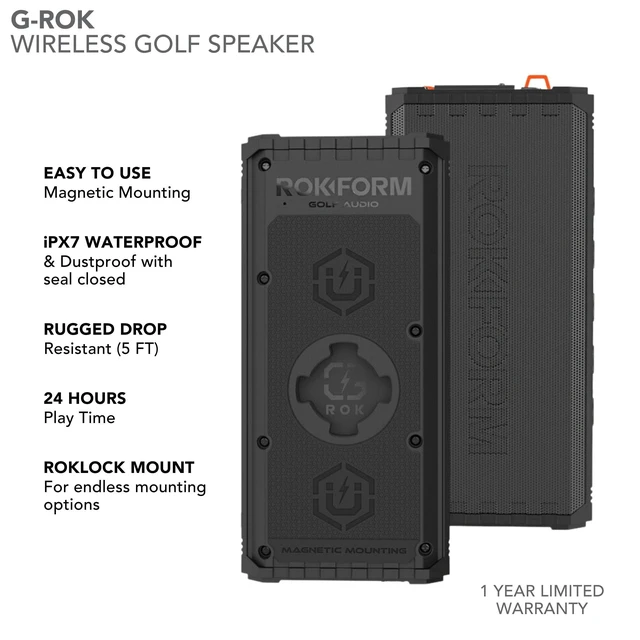Alt view image 3 of 7 - G-ROK Wireless Golf Speaker, Portable Magnetic, IPX7 Waterproof, Shockproof & Dustproof, Loud & Clear Sound, 24 Hour Battery, Rugged Outdoor Golf Cart Speaker (Black) ASIN