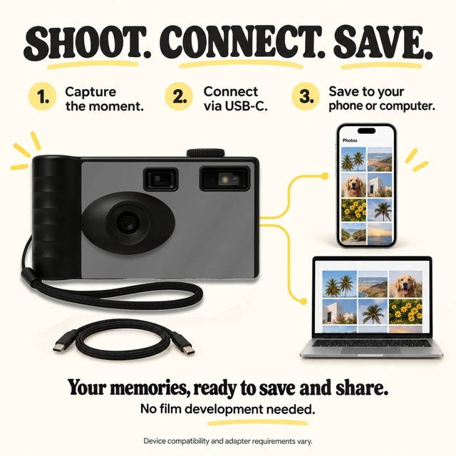 Alt view image 4 of 7 - Screen Free Digital Camera Four Built in Filters Rechargeable, 8mp, Lightweight, Focus-Free, Auto-Flash, Easy-to-Use, Reusable, Retro Film-Style Photos (Gray)