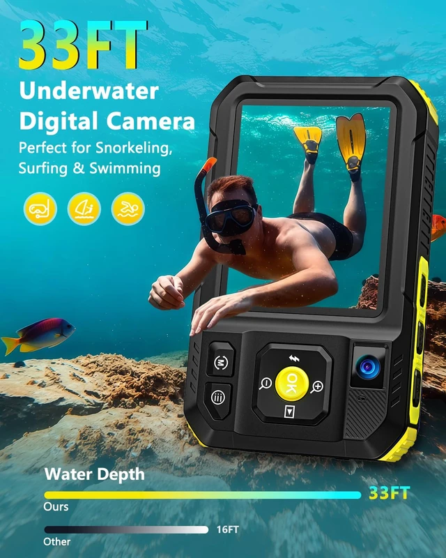 Alt view image 2 of 7 - 5K 33FT Underwater Camera 96MP Autofocus Waterproof Digital Camera, WiFi Dual-Lens Selfie, 5FT Shockproof 16X Zoom 60 Filters, Compact Point and Shoot Camera for Snorkeling Surfing Swimming