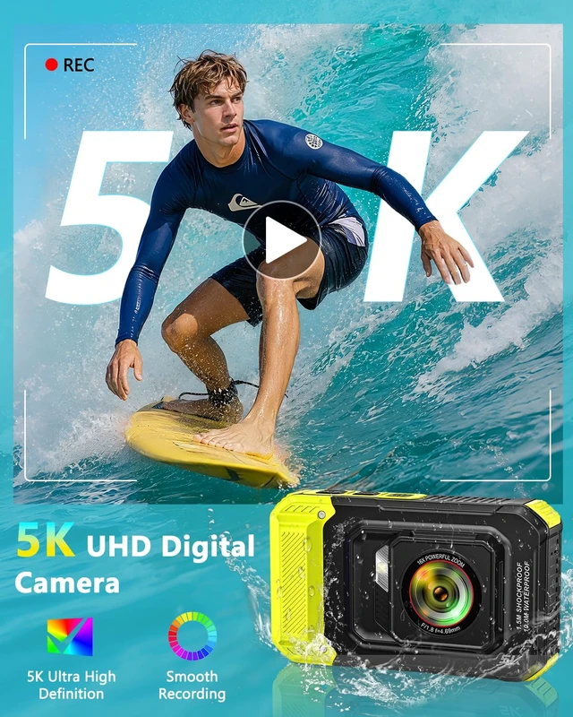 Alt view image 3 of 7 - 5K 33FT Underwater Camera 96MP Autofocus Waterproof Digital Camera, WiFi Dual-Lens Selfie, 5FT Shockproof 16X Zoom 60 Filters, Compact Point and Shoot Camera for Snorkeling Surfing Swimming