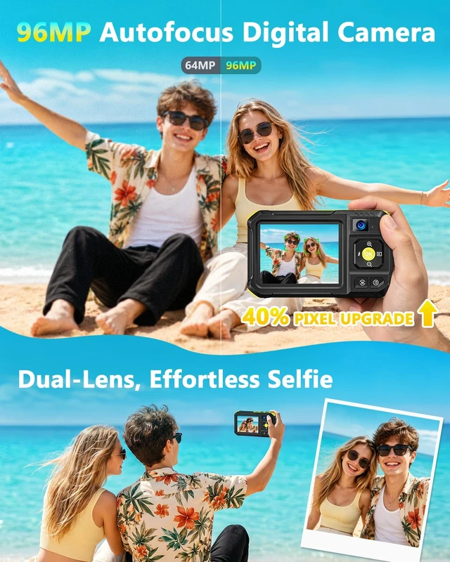 Alt view image 4 of 7 - 5K 33FT Underwater Camera 96MP Autofocus Waterproof Digital Camera, WiFi Dual-Lens Selfie, 5FT Shockproof 16X Zoom 60 Filters, Compact Point and Shoot Camera for Snorkeling Surfing Swimming