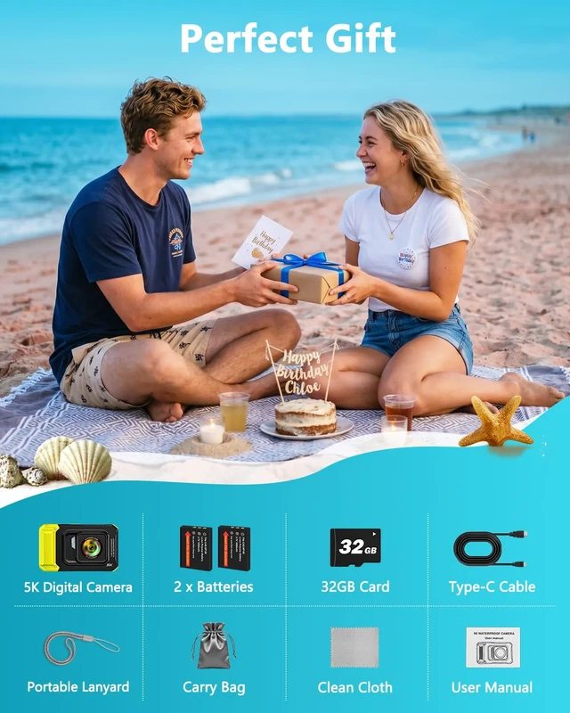 Alt view image 6 of 7 - 5K 33FT Underwater Camera 96MP Autofocus Waterproof Digital Camera, WiFi Dual-Lens Selfie, 5FT Shockproof 16X Zoom 60 Filters, Compact Point and Shoot Camera for Snorkeling Surfing Swimming