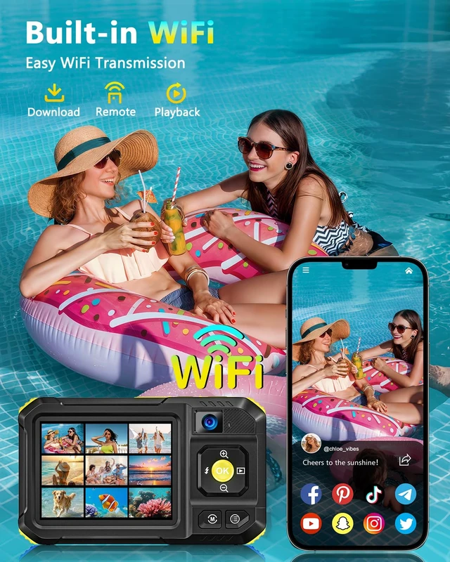 Alt view image 5 of 7 - 5K 33FT Underwater Camera 96MP Autofocus Waterproof Digital Camera, WiFi Dual-Lens Selfie, 5FT Shockproof 16X Zoom 60 Filters, Compact Point and Shoot Camera for Snorkeling Surfing Swimming
