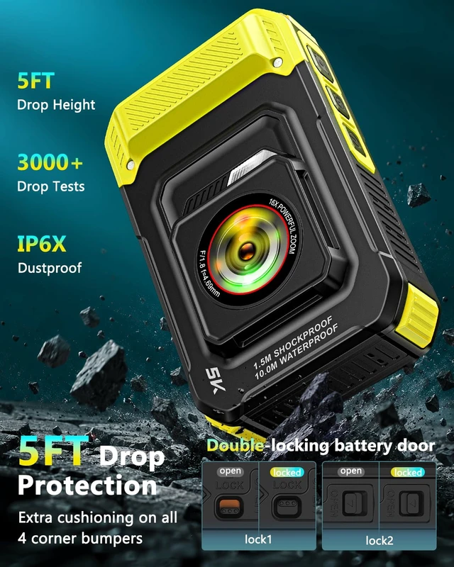 Alt view image 7 of 7 - 5K 33FT Underwater Camera 96MP Autofocus Waterproof Digital Camera, WiFi Dual-Lens Selfie, 5FT Shockproof 16X Zoom 60 Filters, Compact Point and Shoot Camera for Snorkeling Surfing Swimming