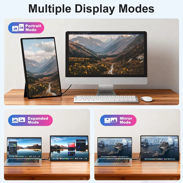 Alt view image 5 of 7 - 16" 1200P Horizontal Vertical Portable Monitor with Detachable Kickstand Laptop Screen Extender FHD Built-in Speakers, Plug & Play Computer Gaming Travel Extra Monitor for Wins Mac Chrome Phone
