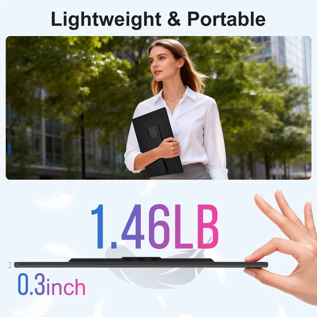Alt view image 6 of 7 - 16" 1200P Horizontal Vertical Portable Monitor with Detachable Kickstand Laptop Screen Extender FHD Built-in Speakers, Plug & Play Computer Gaming Travel Extra Monitor for Wins Mac Chrome Phone