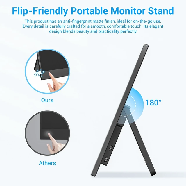 Alt view image 3 of 7 - Portable Monitor with Built-in Stand, IPS Vertical Monitor, USB-C & Mini HDMI External Laptop Screen, Second Display for PC, MacBook, iPad, Phone, Travel & Office, 14 inch