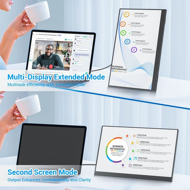Alt view image 4 of 7 - Portable Monitor with Built-in Stand, IPS Vertical Monitor, USB-C & Mini HDMI External Laptop Screen, Second Display for PC, MacBook, iPad, Phone, Travel & Office, 14 inch