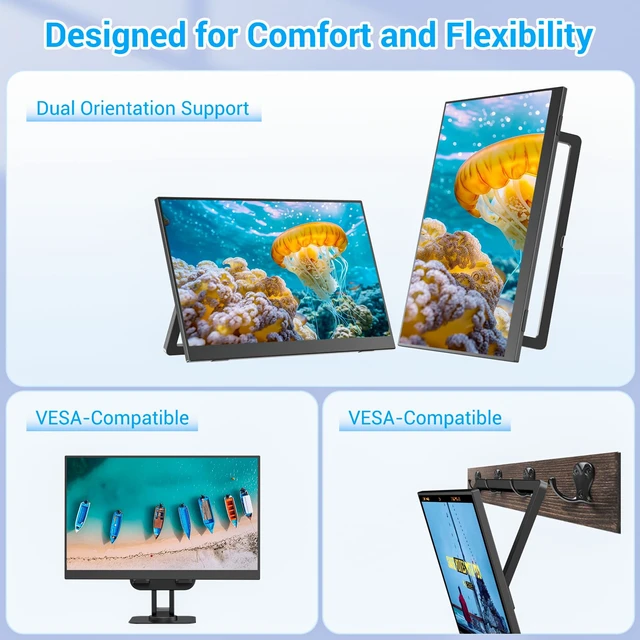Alt view image 6 of 7 - Portable Monitor with Built-in Stand, IPS Vertical Monitor, USB-C & Mini HDMI External Laptop Screen, Second Display for PC, MacBook, iPad, Phone, Travel & Office, 14 inch