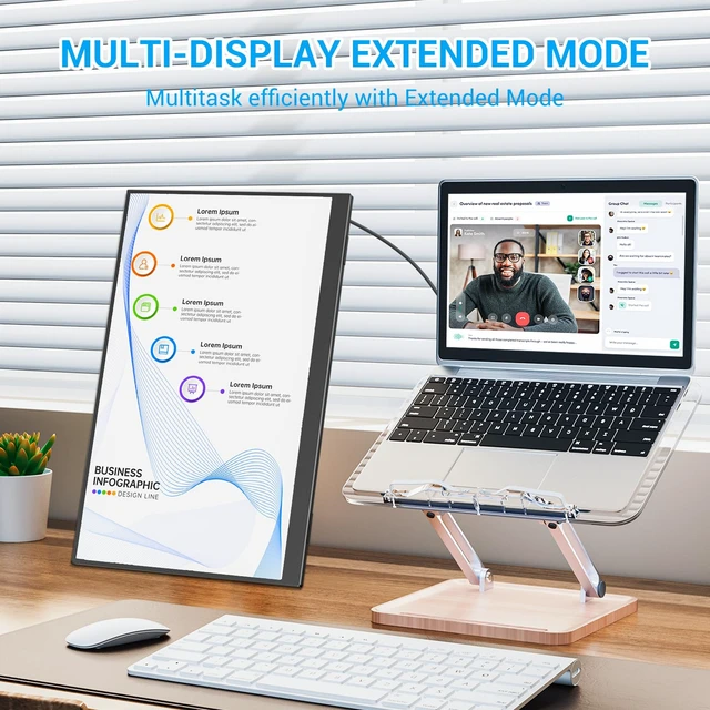 Alt view image 7 of 7 - Portable Monitor with Built-in Stand, IPS Vertical Monitor, USB-C & Mini HDMI External Laptop Screen, Second Display for PC, MacBook, iPad, Phone, Travel & Office, 14 inch