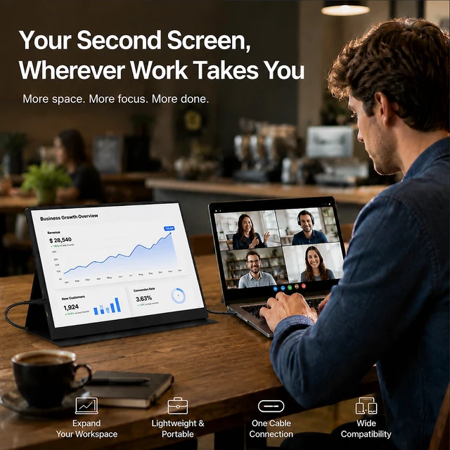 Alt view image 3 of 7 - 15.6" Portable Monitor, 1.28lb Ultra-Light 1080P FHD Laptop Screen Anti-Glare, Low Blue Light, 85% sRGB, USB-C, HDMI, Kickstand Case External Monitor for Laptop, MacBook, Switch, PS5, Xbox