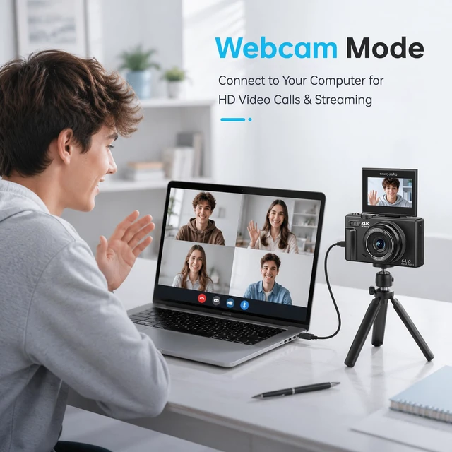 Alt view image 6 of 7 - 4K Digital Camera for Photography, 64MP Vlogging Camera with 180° Screen Compact Point And Shoot Camera With WiFi, 32GB Card, 2 Rechargeable Batteries, Portable Travel Camera, Black