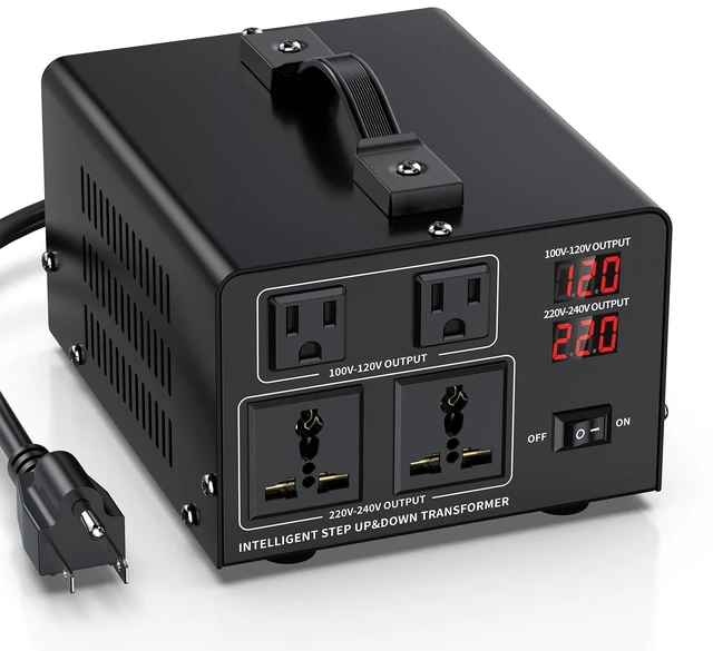 Main image of 1500W Voltage Converter Transformer Step Up 110V/120V to220V/240V or Step Down 220V to 110V AC Power Converte, Circuit Breaker Protection, 2 US sockets, 2 Universal sockets, LCD Display