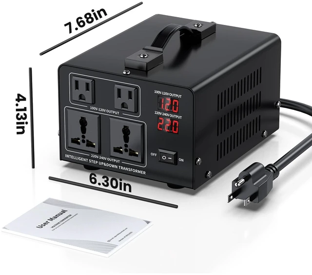Alt view image 7 of 7 - 1500W Voltage Converter Transformer Step Up 110V/120V to220V/240V or Step Down 220V to 110V AC Power Converte, Circuit Breaker Protection, 2 US sockets, 2 Universal sockets, LCD Display