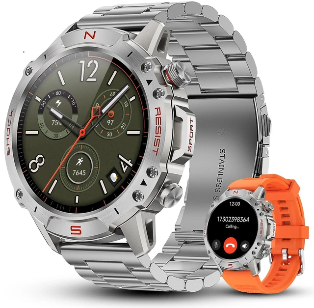 Main image of Silver Smart Watch for Men, 1.43" AMOLED,5ATM Waterproof,170+ Sports Modes Round Health Fitness Tracker Watch, Tactical Military Smartwatch Compatible with iPhone Android