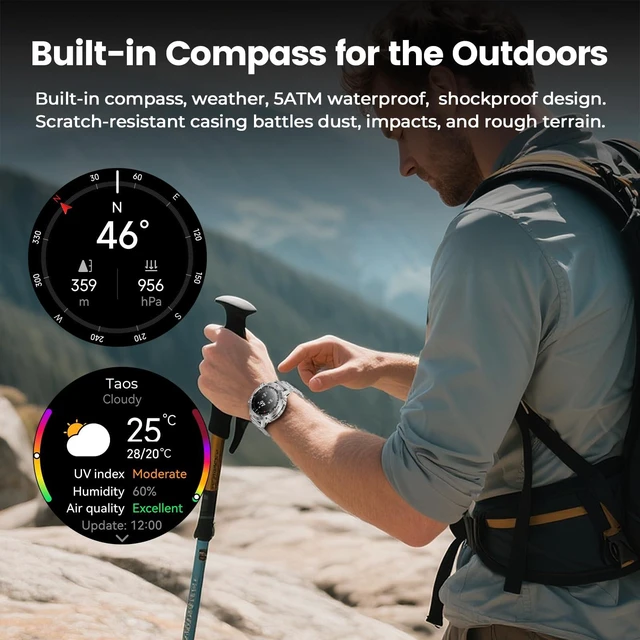 Alt view image 3 of 7 - Silver Smart Watch for Men, 1.43" AMOLED,5ATM Waterproof,170+ Sports Modes Round Health Fitness Tracker Watch, Tactical Military Smartwatch Compatible with iPhone Android