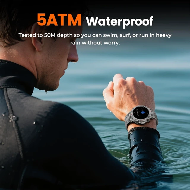 Alt view image 5 of 7 - Silver Smart Watch for Men, 1.43" AMOLED,5ATM Waterproof,170+ Sports Modes Round Health Fitness Tracker Watch, Tactical Military Smartwatch Compatible with iPhone Android