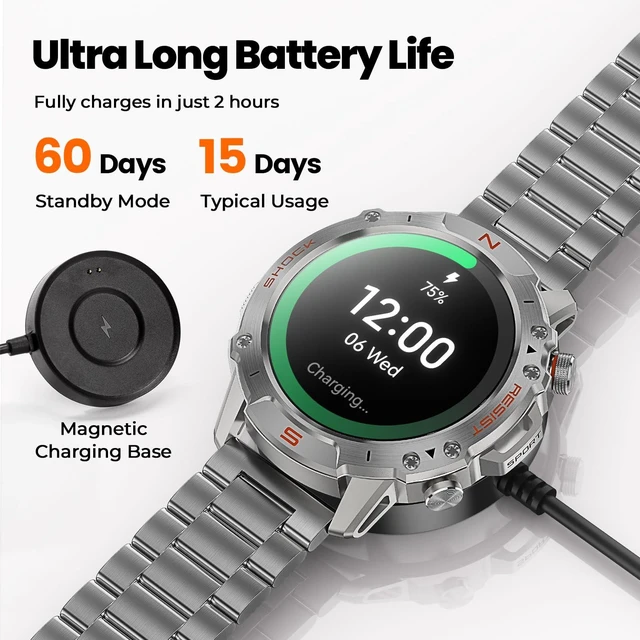 Alt view image 7 of 7 - Silver Smart Watch for Men, 1.43" AMOLED,5ATM Waterproof,170+ Sports Modes Round Health Fitness Tracker Watch, Tactical Military Smartwatch Compatible with iPhone Android