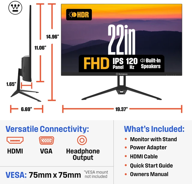 Alt view image 5 of 7 - 22 Inch FHD 1080P IPS 120Hz Computer & Gaming Monitor with HDR 1ms Adaptive Sync for Work or Gaming HDMI DP VGA Inputs 300 Nits Preset Game Modes HDR Built-in Speakers Eye Care Technology