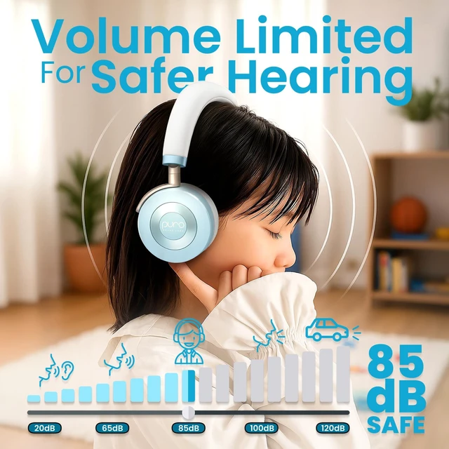 Alt view image 2 of 7 - Kids Headphones, Volume-Limiting 85dB, JuniorJam Plus, Teal Universal Hybrid Active Noise Cancelling Headphone, Volume Limiting, Hi-Res Audio, 32h Playtime, Pc Wireless Headset with Mic