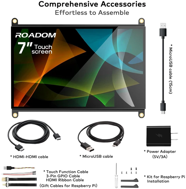 Alt view image 6 of 7 - 7" Touchscreen Monitor, 1024x600 IPS Raspberry Pi Screen, HDMI 5-Point Touch, Dual Speakers, Plug & Play, Pi 5/4/3/Zero, Home Assistant, Gaming, PC Sub-Monitor, 3 Display Modes, Easy Setup