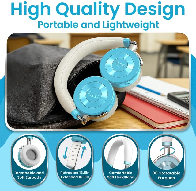 Alt view image 5 of 7 - Kids Headphones, Volume-Limiting 85dB, JuniorJam Plus, Teal Universal Hybrid Active Noise Cancelling Headphone, Volume Limiting, Hi-Res Audio, 32h Playtime, Pc Wireless Headset with Mic