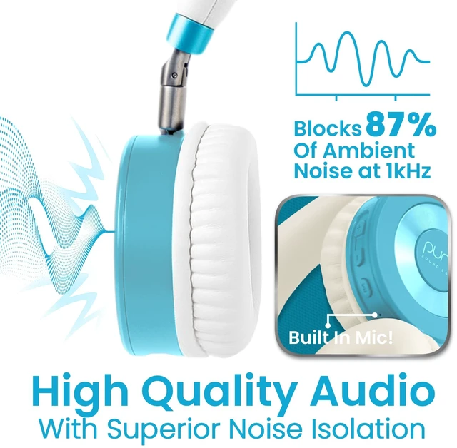 Alt view image 6 of 7 - Kids Headphones, Volume-Limiting 85dB, JuniorJam Plus, Teal Universal Hybrid Active Noise Cancelling Headphone, Volume Limiting, Hi-Res Audio, 32h Playtime, Pc Wireless Headset with Mic