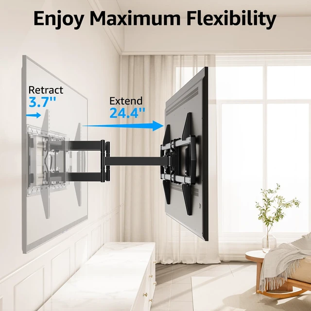 Alt view image 2 of 7 - Heavy Duty Full Motion TV Wall Mount for 47-90 inch Large TVs Fits 16-24" Studs, Max VESA 800x400mm, Holds 200 lbs, Articulating Extension, Swivel & Tilt, Preassembled