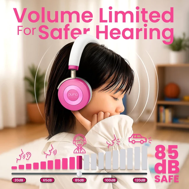 Alt view image 2 of 7 - Kids Headphones, Volume-Limiting, JuniorJam Plus, Pink Universal Hybrid Active Noise Cancelling Headphone, Volume Limiting, Hi-Res Audio, 32h Playtime, Pc Wireless Headset with Mic