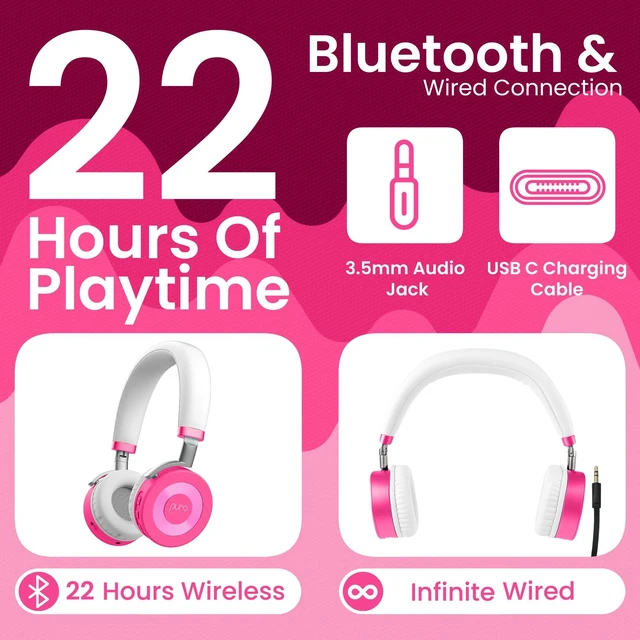 Alt view image 3 of 7 - Kids Headphones, Volume-Limiting, JuniorJam Plus, Pink Universal Hybrid Active Noise Cancelling Headphone, Volume Limiting, Hi-Res Audio, 32h Playtime, Pc Wireless Headset with Mic