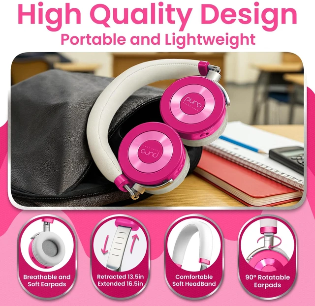Alt view image 5 of 7 - Kids Headphones, Volume-Limiting, JuniorJam Plus, Pink Universal Hybrid Active Noise Cancelling Headphone, Volume Limiting, Hi-Res Audio, 32h Playtime, Pc Wireless Headset with Mic
